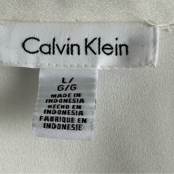 Calvin Klein White Dress Top with gold accent loops that ties at the neckline - Picture 9 of 14